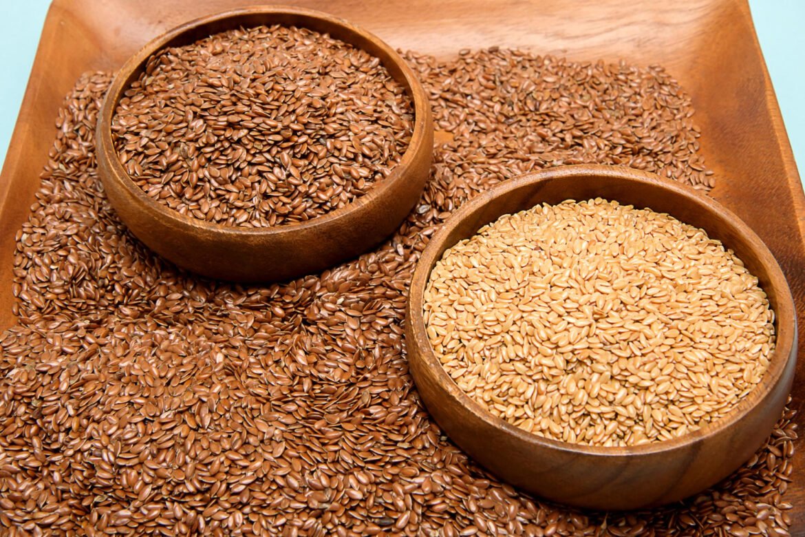 Golden flaxseeds rich in omega-3 fatty acids